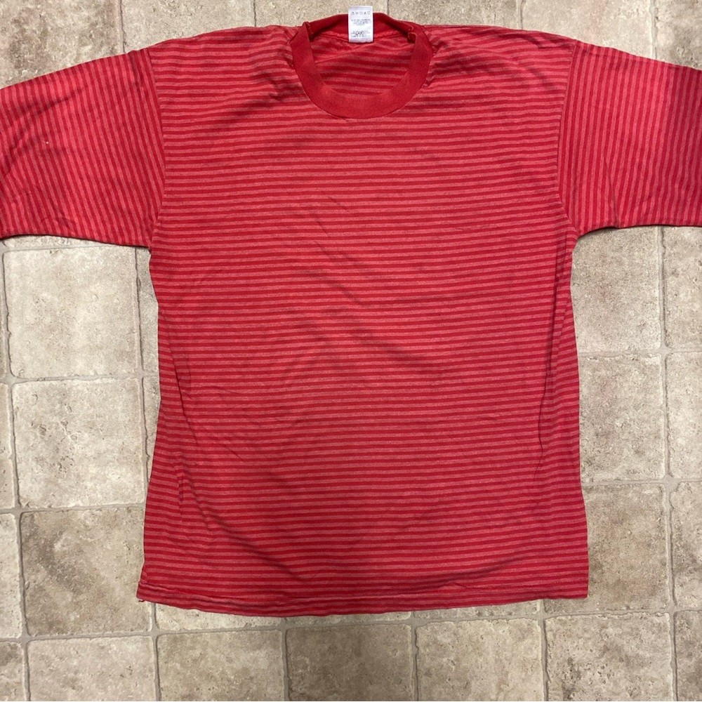 Striped T-Shirt Fruit Of The Loom L Measurement Red Good Condition
